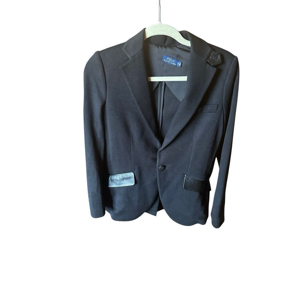 Polo Ralph Lauren black knit blazer jacket with leather accents 6